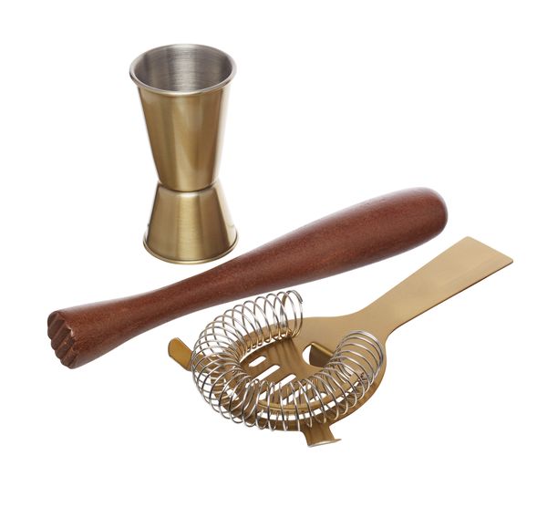 BarCraft  Cocktail Set Brass 3pc Set