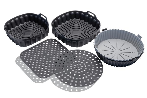 Cuisena Air Fryer Silicone Round Mat Black & Grey 19.5cm Set/2