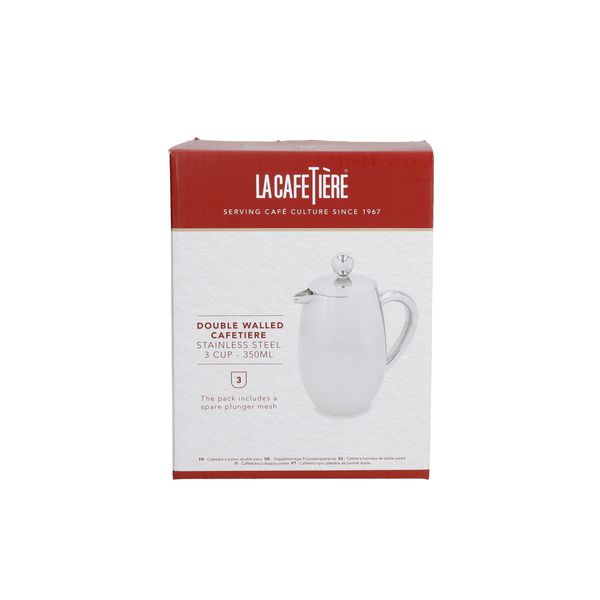 La Cafetière 3 Cup Double Wall Stainless Steel French Press, Gift Boxed