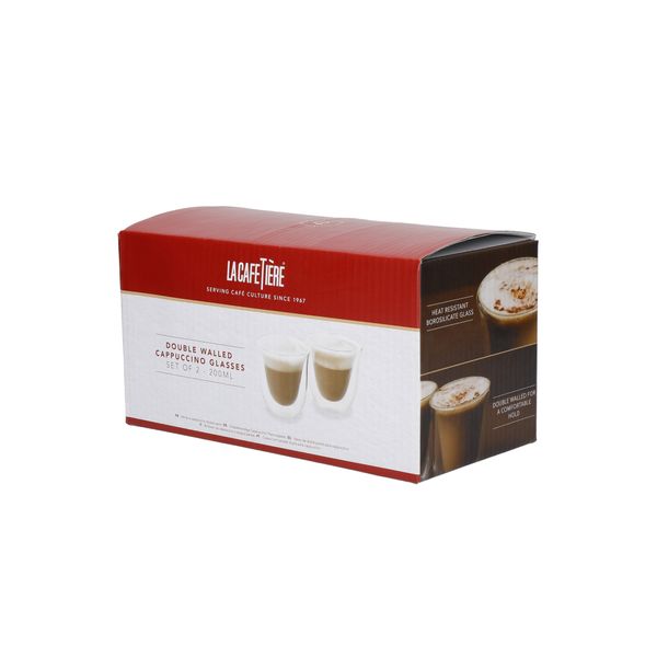 La Cafetière Double Walled Glass Cappuccino Cups - 200ml, Set of 2