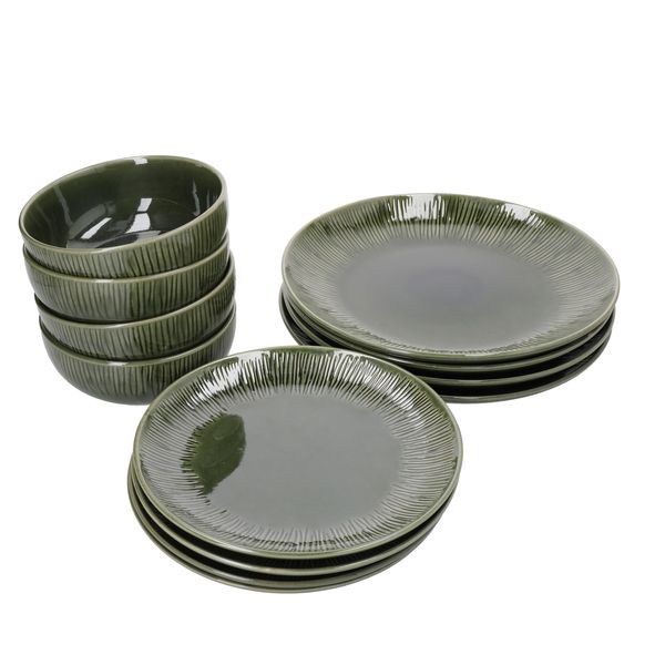 Mikasa Jardin 12-Piece Stoneware Dinner Set, Green