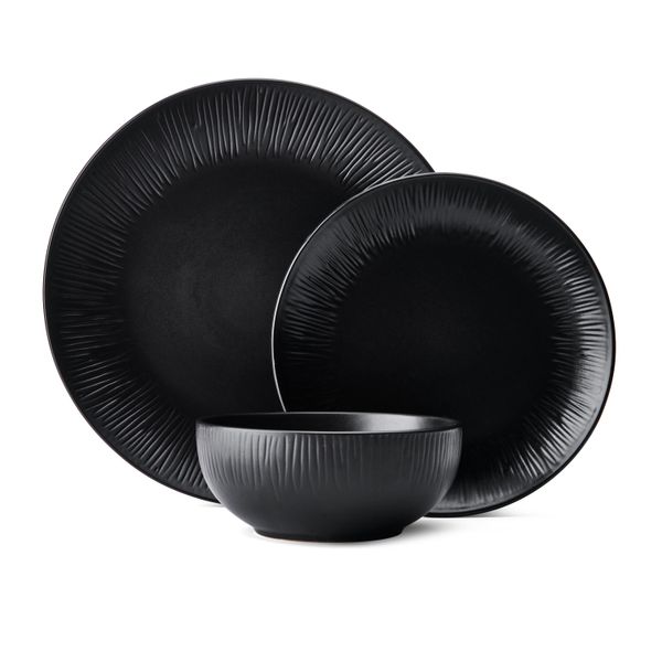 Mikasa Jardin Midnight 12-Piece Stoneware Dinner Set, Black