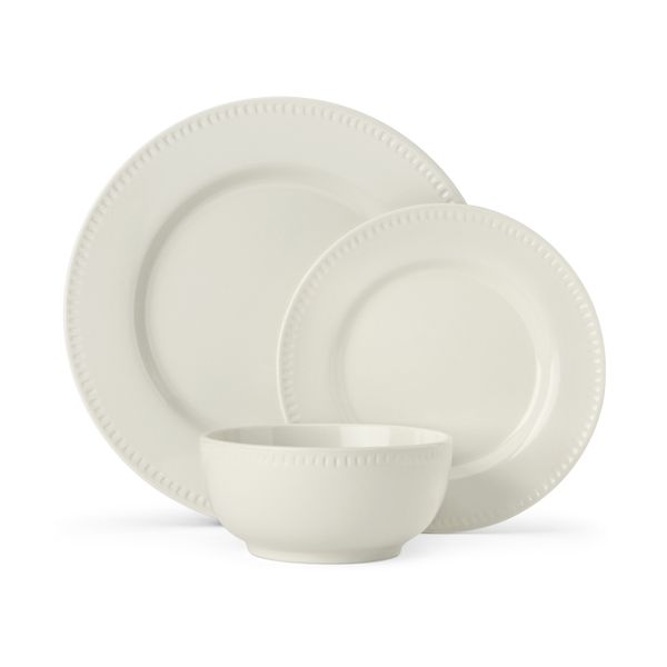 Mikasa Cranborne 12-Piece Stoneware Dinner Set, Cream