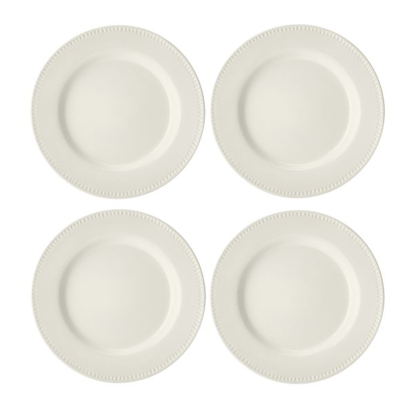 Mikasa Cranborne 4-Piece Stoneware Dinner Plate Set, 27cm, Cream