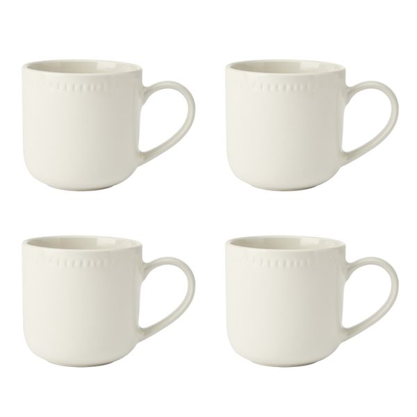 Mikasa Cranborne 4-Piece Stoneware Mug Set, 320ml, Cream