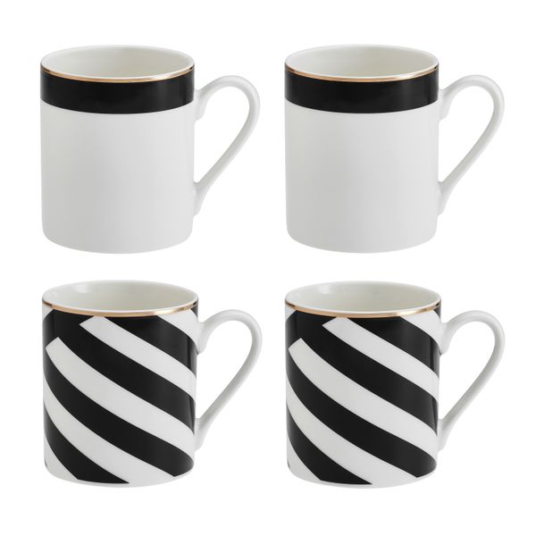 Mikasa Luxe Deco 4-Piece China Mug Set, 380ml