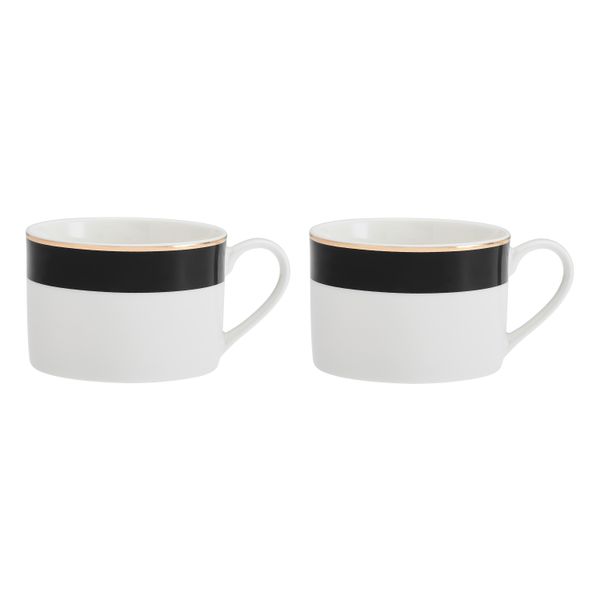 Mikasa Luxe Deco China Tea Cups and Saucers with Block Stripe, Set of 2, 200ml