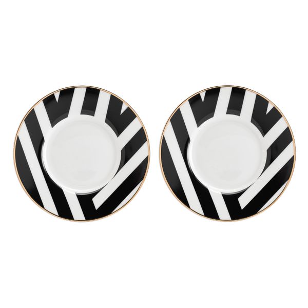 Mikasa Luxe Deco China Tea Cups and Saucers with Geometric Stripe, Set of 2, 200ml