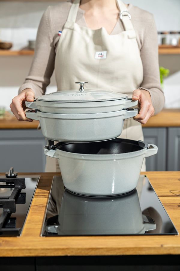 Staub Stackables 3pc Cocotte + Braiser + Pan+ Lid 24 cm White Truffle