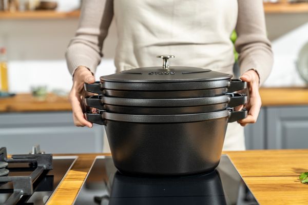 Staub Stackable 3pc Cocotte + Braiser + Pan+ Lid 24 cm Black