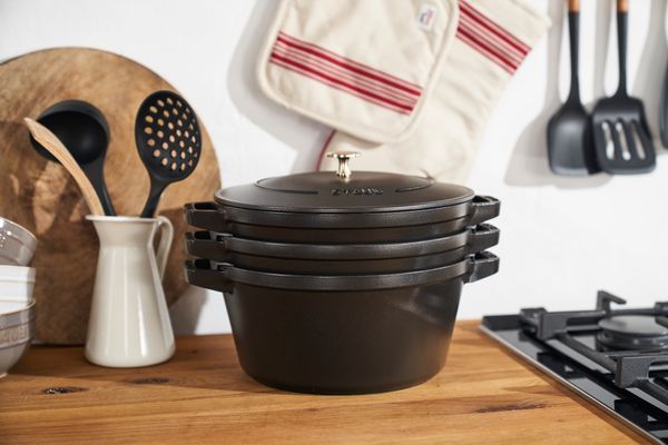 Staub Stackable 3pc Cocotte + Braiser + Pan+ Lid 24 cm Black