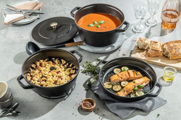 Staub Stackable 3pc Cocotte + Braiser + Pan+ Lid 24 cm Black