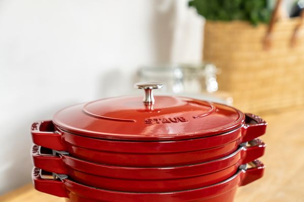 Staub Stackable 3pc Cocotte + Braiser + Pan+ Lid 24 cm Cherry Red