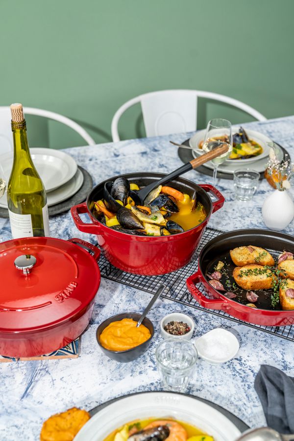 Staub Stackable 3pc Cocotte + Braiser + Pan+ Lid 24 cm Cherry Red